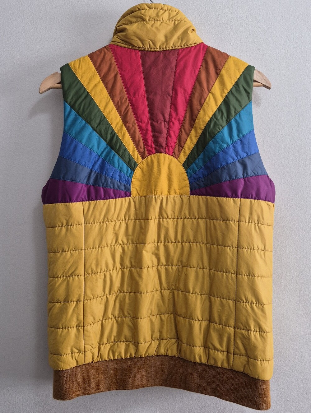 Aviator Nation Sunburst Yellow Sherpa Quilted Puffer Vest Rare Size Large READ